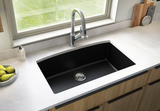 QUARTZ SINGLE BOWL BLACK CENTER DRAIN