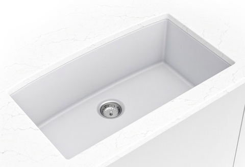 QUARTZ SINGLE BOWL WHITE CENTER DRAIN